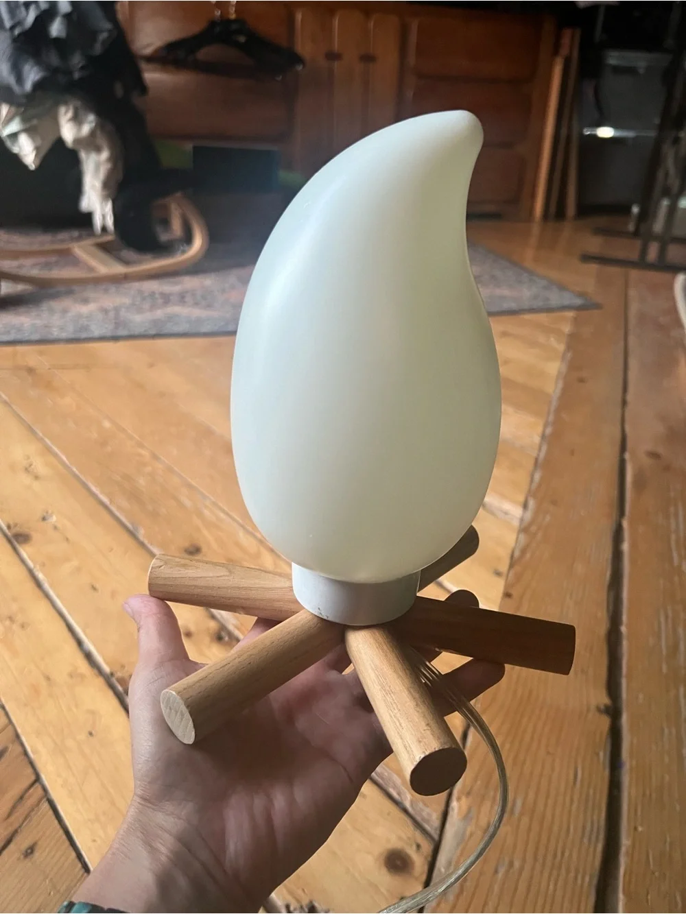 Crate&Barrel Land of Nod Cream Flame Table Lamp with Wood Base